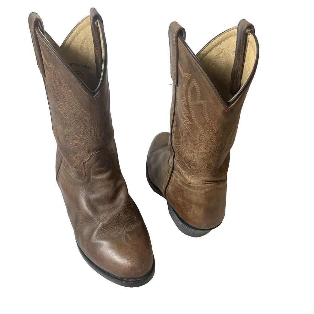Cody James Brown Leather Cowboy Western Boots Junior Youth Big Kids' 3 D Pull On - Picture 3 of 11